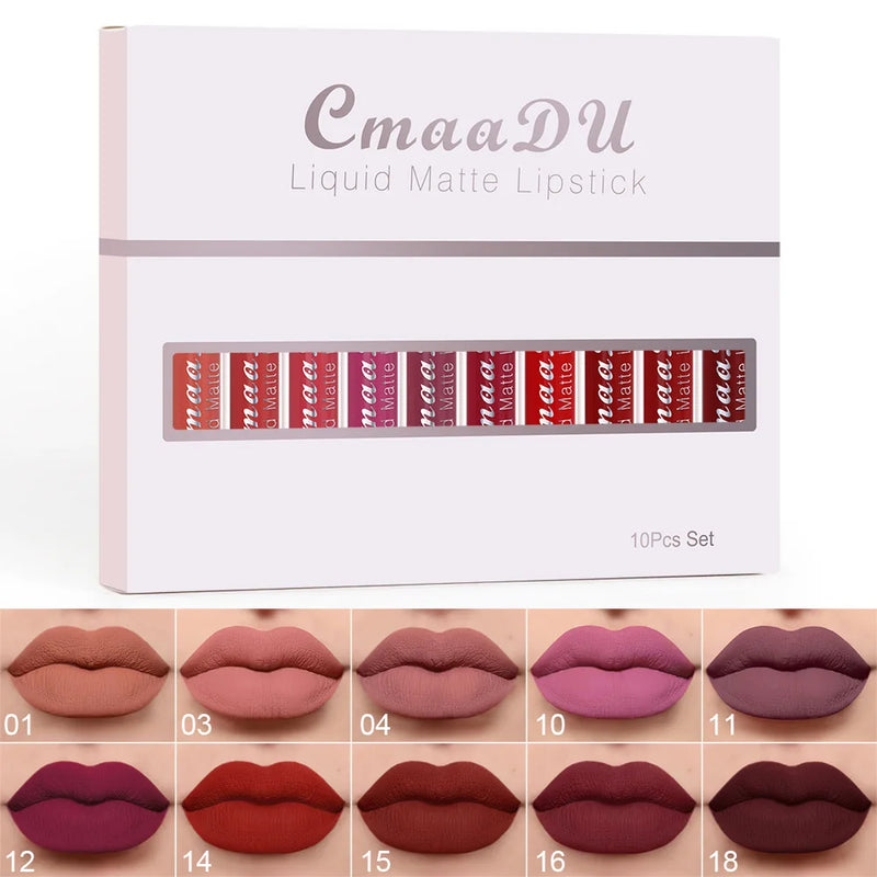 VelvetStay™ Lip Set 💄 — 10 Matte Shades, All-Day Wear