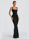Butter Yellow Women Satin Slip Maxi Dress Elegant Spaghetti Strap A-line V Neck Waist-cinching Summer Lady Formal Evening Gown