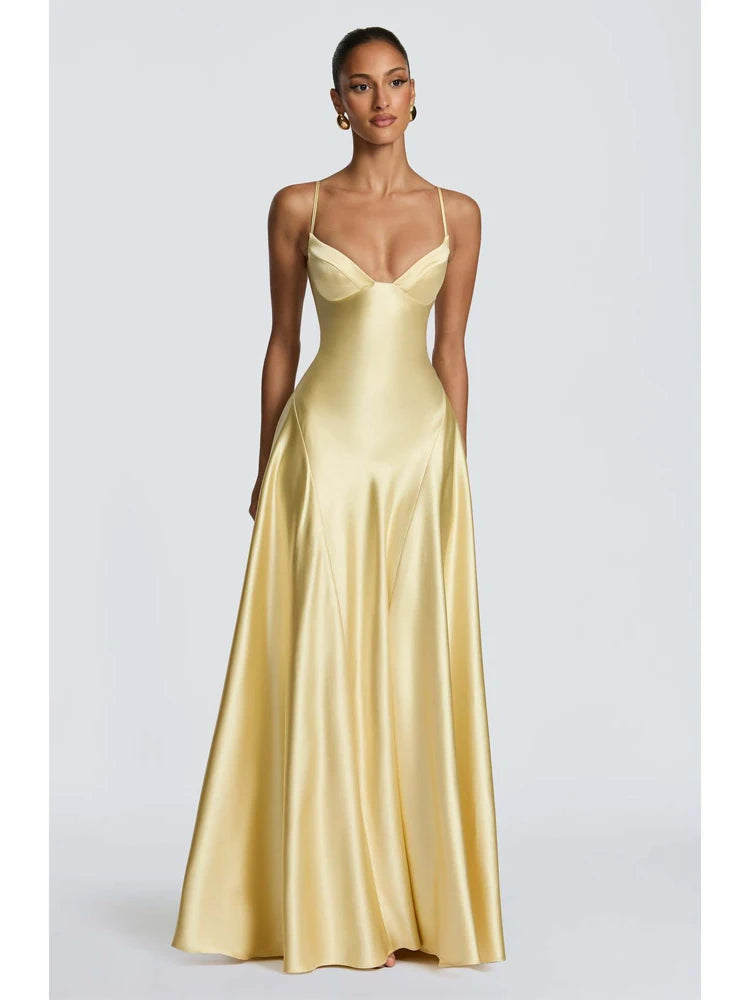 Elegant Scarf Collar Sling Women Summer Dress Solid Sleeveless Off-shoulder Slim Maxi Dresses 2026 Lady Chic Evening Party Gown