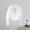 Fashion Solid Satin Blazer Pants Set Women Lapel Backless Short Jacket Mid Rise Balloon Wide Leg Pant 2026 New Lady Casual Wear