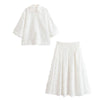 HH Women Tassel Sets White Turn-Down Collar Single-Breasted Shirts+High Waist Zipper A-Line Long Skirts Female Holiday Suit