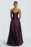 Butter Yellow Women Satin Slip Maxi Dress Elegant Spaghetti Strap A-line V Neck Waist-cinching Summer Lady Formal Evening Gown