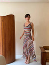 2026 Women Colorful Wavy Striped Maxi Dress Chic Swinging Collar Sleeveless Slim Waist Holiday Dresses Summer Lady Vacation Robe