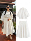 HH Women Tassel Sets White Turn-Down Collar Single-Breasted Shirts+High Waist Zipper A-Line Long Skirts Female Holiday Suit