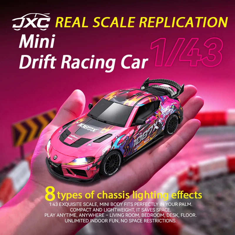 New JXC RC 1:43 scale remote control car, four-wheel drive, adjustable speed, with LED ambient lights, children's toy