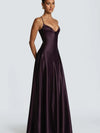 Butter Yellow Women Satin Slip Maxi Dress Elegant Spaghetti Strap A-line V Neck Waist-cinching Summer Lady Formal Evening Gown