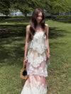 Lace Spaghetti Strap Puffy Dresses Women's Slim Sleeveless Backless Floor-length Dress 2026 New Ladies Summer Vacation Outfit