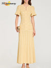 Solid Knit Hollow Out Maxi Dress Women Chic Short Sleeve Hollow Out Single Breasted Bodycon Dresses 2026 Lady Daily Commute Robe