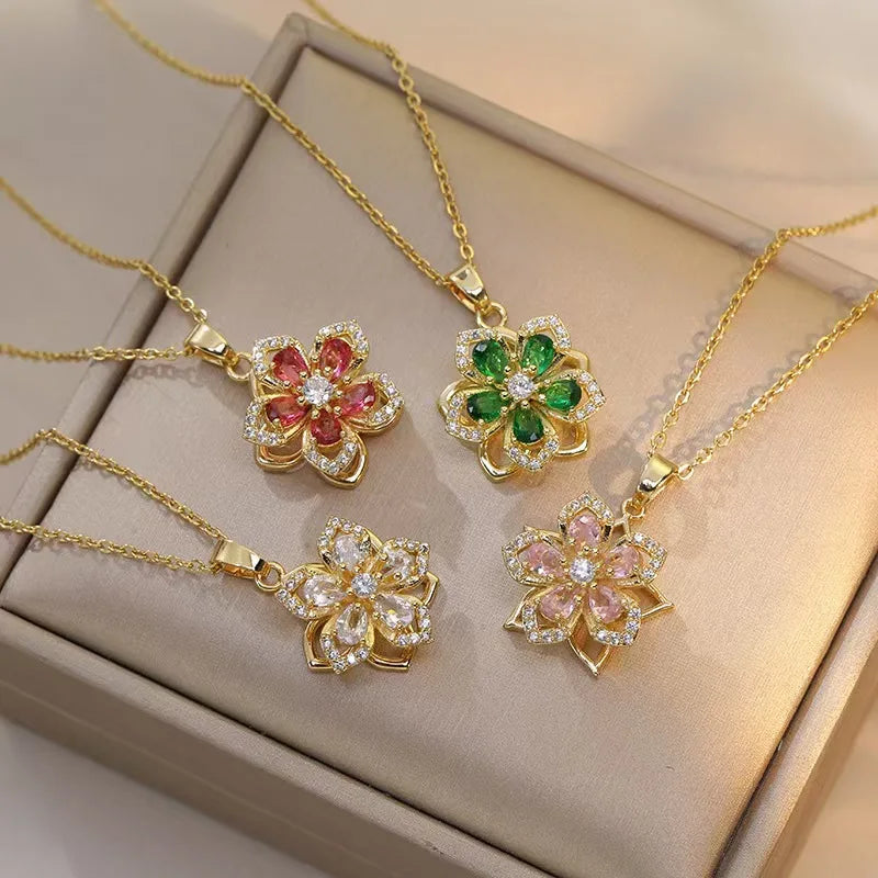 BloomSpin™ Zircon Flower Necklace 🌸💎 Elegance in Motion