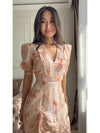 Floral Print V-neck Mini Dress Women Chic Half Sleeves High Waist Ruffle Slim Fit Short Dresses 2026 Lady Summer Vacation Wear