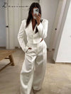 Fashion Solid Satin Blazer Pants Set Women Lapel Backless Short Jacket Mid Rise Balloon Wide Leg Pant 2026 New Lady Casual Wear