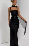 Elegant Scarf Collar Sling Women Summer Dress Solid Sleeveless Off-shoulder Slim Maxi Dresses 2026 Lady Chic Evening Party Gown