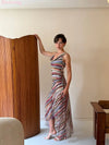 2026 Women Colorful Wavy Striped Maxi Dress Chic Swinging Collar Sleeveless Slim Waist Holiday Dresses Summer Lady Vacation Robe