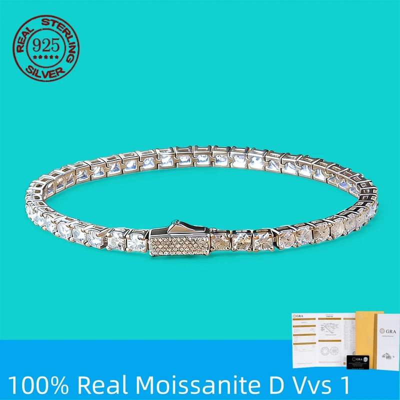 100% Real Moissanite D Vvs 1 3.8MMMoissanite Tennis Bracelet S925 Jewelry Fashion Simple Wedding Women Gift