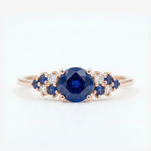 Round Blue Sapphire Cluster Ring